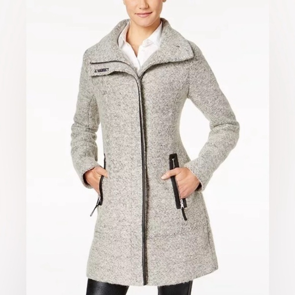 Calvin Klein Gray Wool Blend Asymmetrical Zipper Trench Coat  Size Small